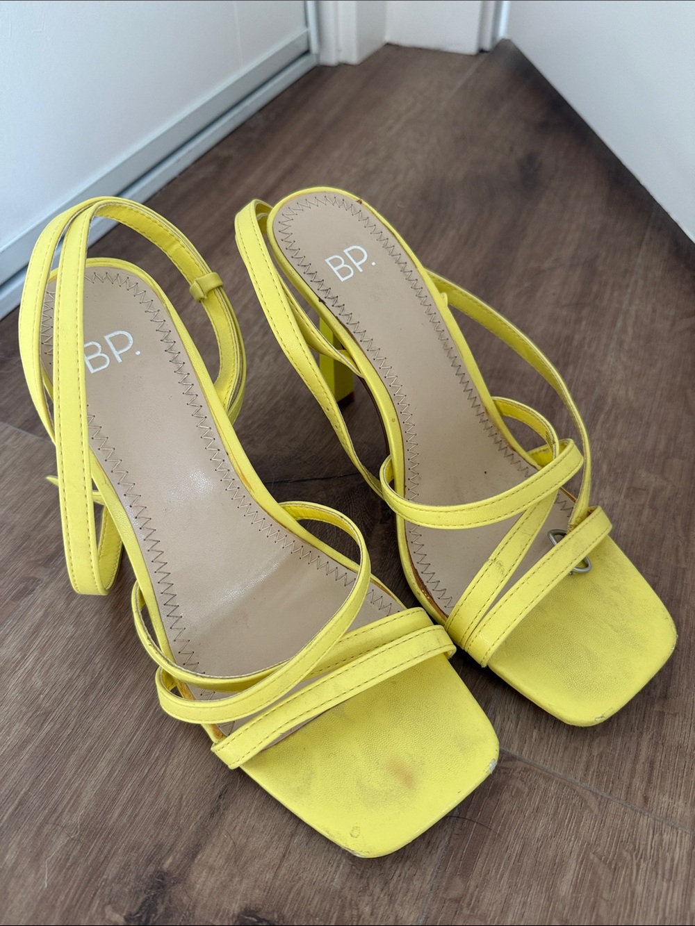 bp Yellow Strappy Block Heel Sandals